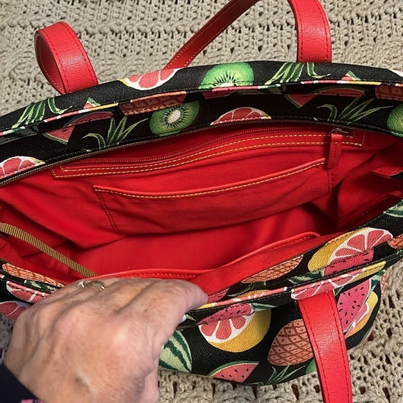 DOONEY & BOURKE Summer Fruit Print Tote Purse Watermelon‎ Pineapple Kiwi 16.5x11 - Picture 14 of 16